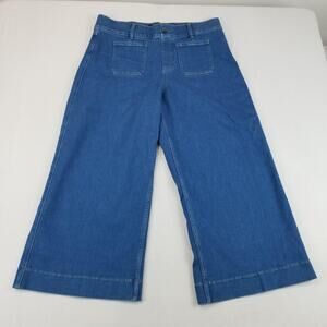 Spanx Jeans Womens 1X Blue Wide Leg Crop High Rise Patch Pocket Casual NWOT
